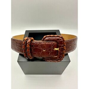 Crocodile Embossed Genuine Leather Brown Belt Womens Sz Small 26 Made In Italy